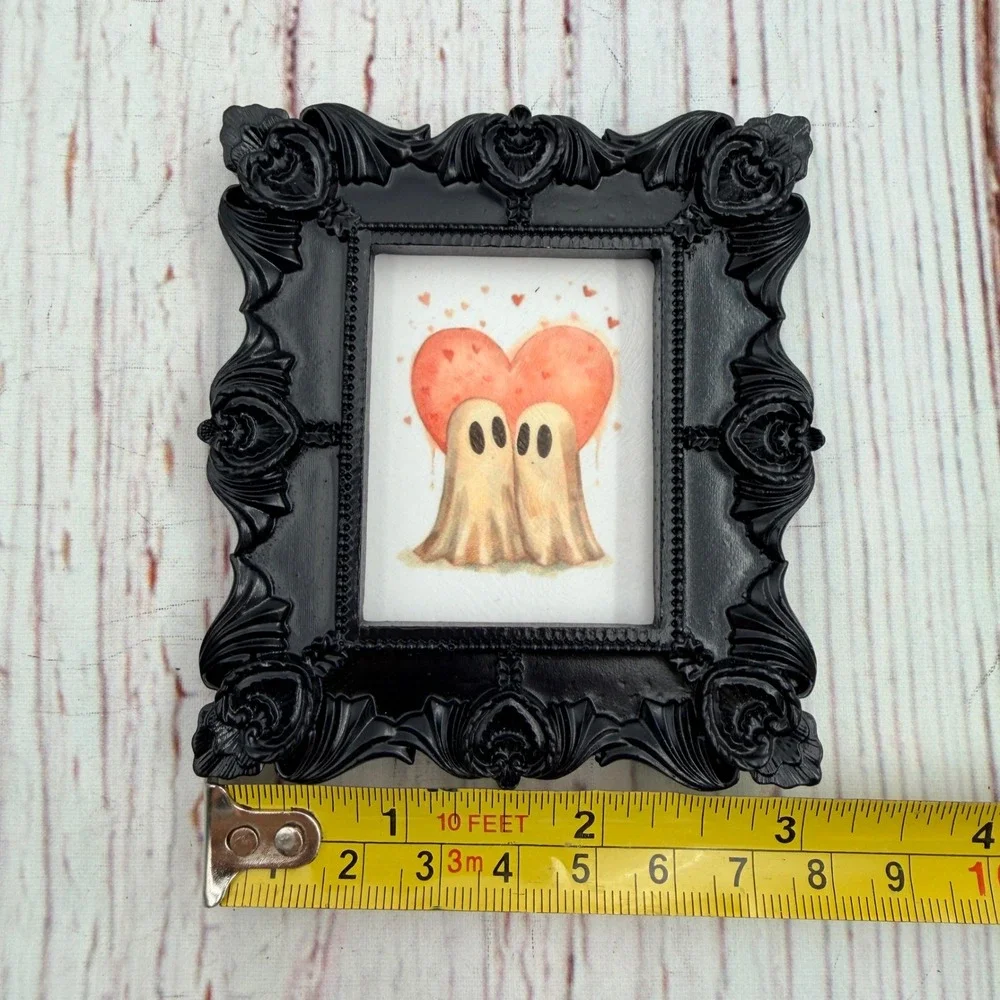 Ghost Love Heart Art Print Ornate Black Resin Frame Gothic Spooky Decor